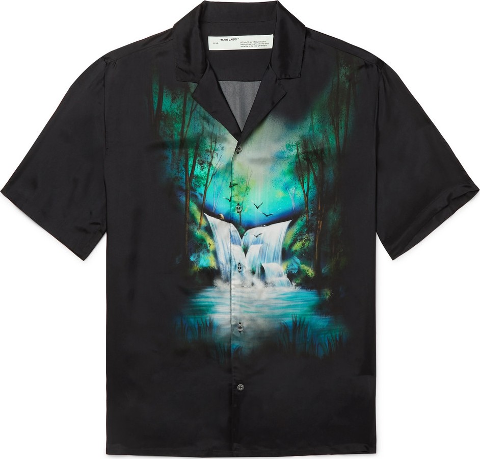 Off White Camp-Collar Printed Twill Shirt