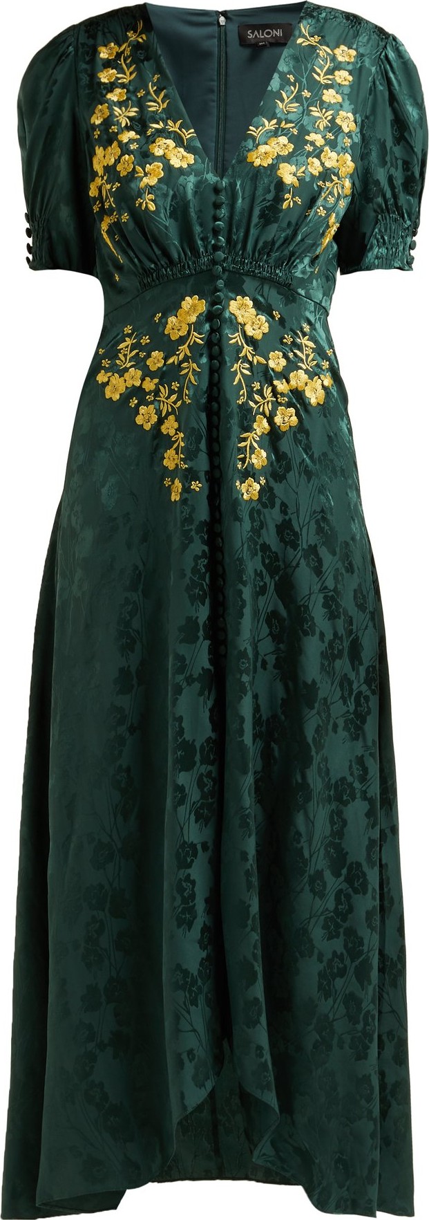 Saloni Lea floral-embroidered silk-satin dress