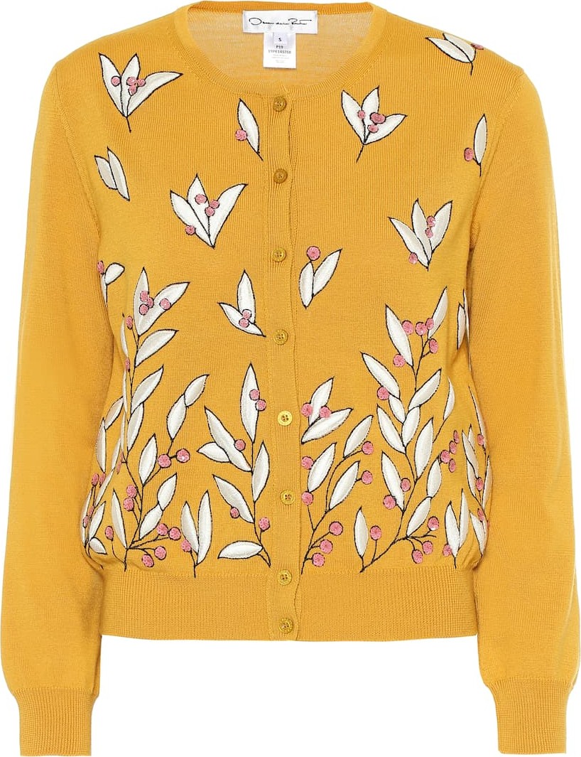 Oscar De La Renta Embroidered wool cardigan