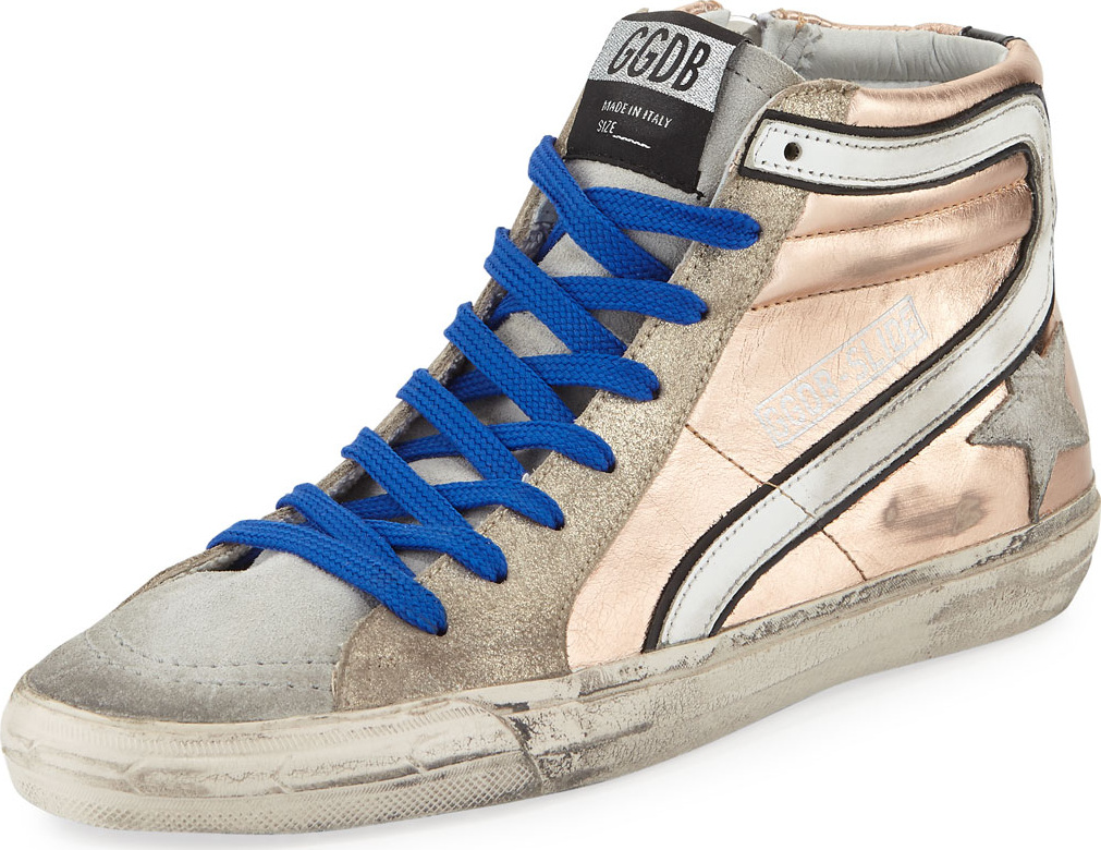 Golden Goose Deluxe Brand Slide Metallic Leather High-Top Sneaker