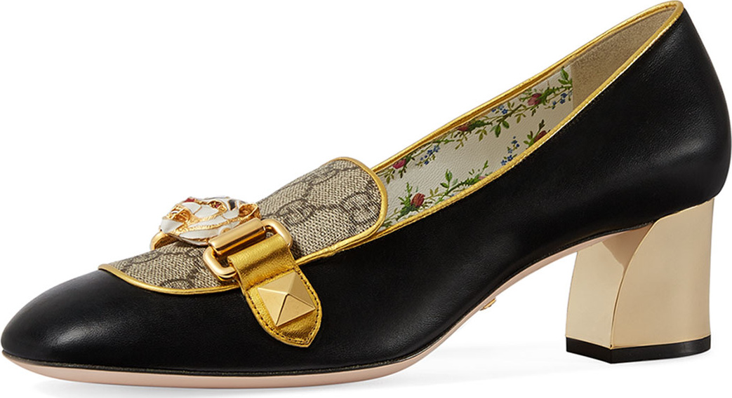 Gucci Leather GG Pump with Tiger Bit, Black