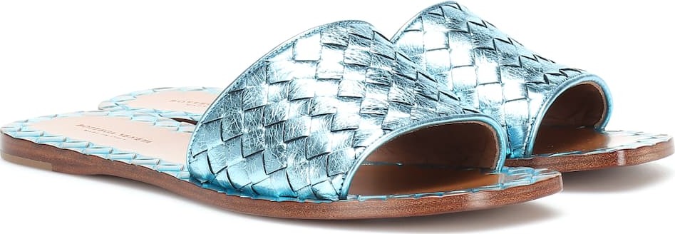 Bottega Veneta Intrecciato metallic leather slides