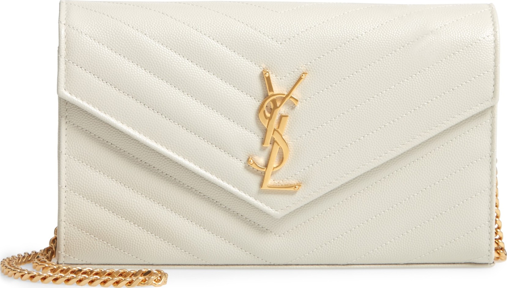 Saint Laurent 'Large Monogram' Quilted Leather Wallet on a Chain