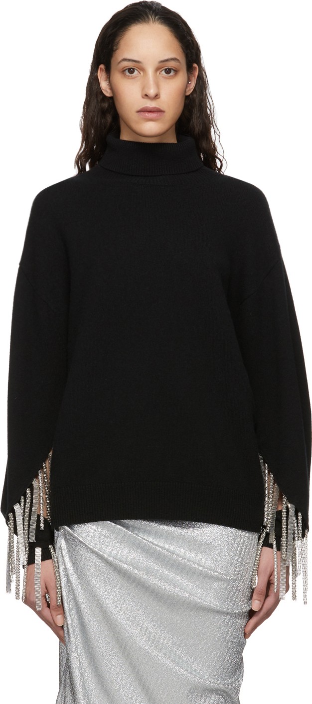 Christopher Kane Black Wool & Silk Multi Chain Turtleneck