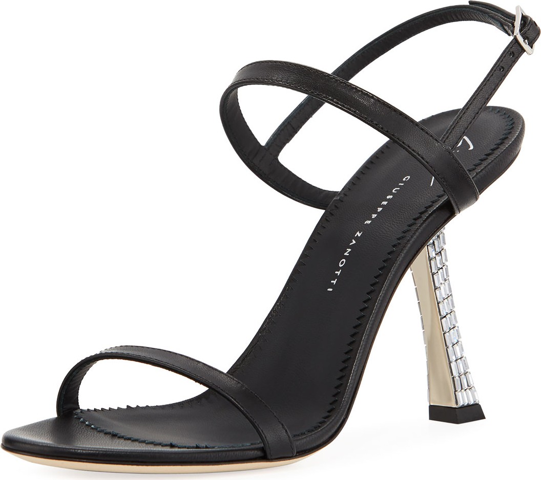 Giuseppe Zanotti Leather Sandals with Crystal Heel