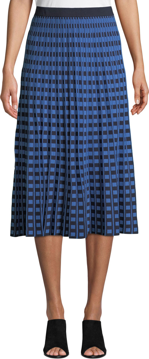 Derek Lam 10 Crosby Pleated Check Midi Skirt