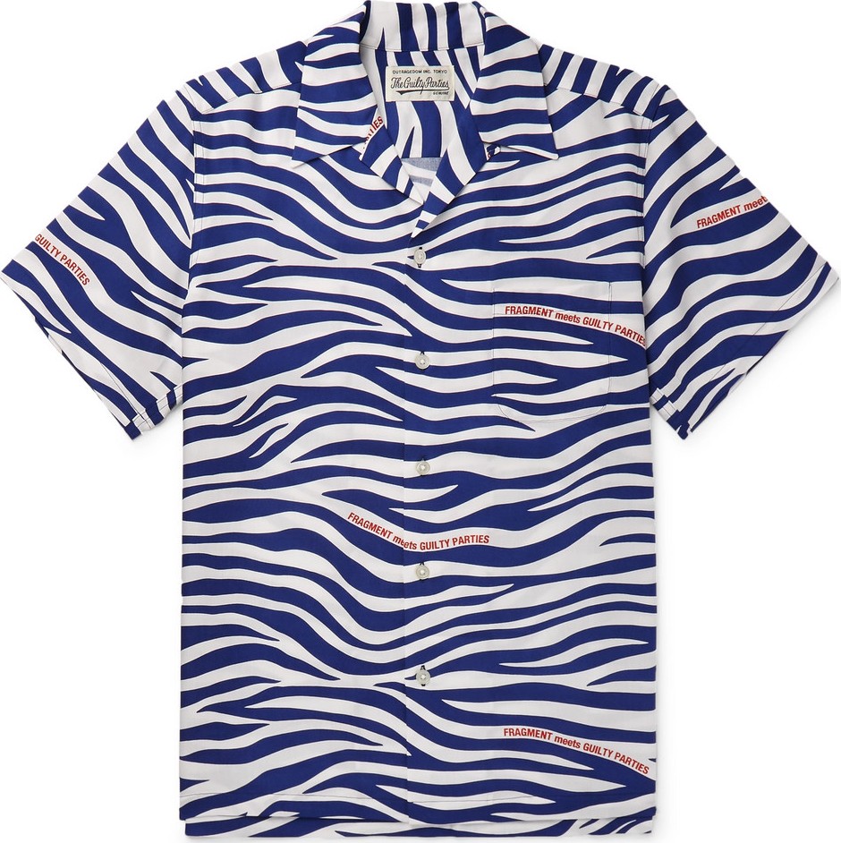 Wacko Maria + Fragment Camp-Collar Zebra-Print Lyocell Shirt