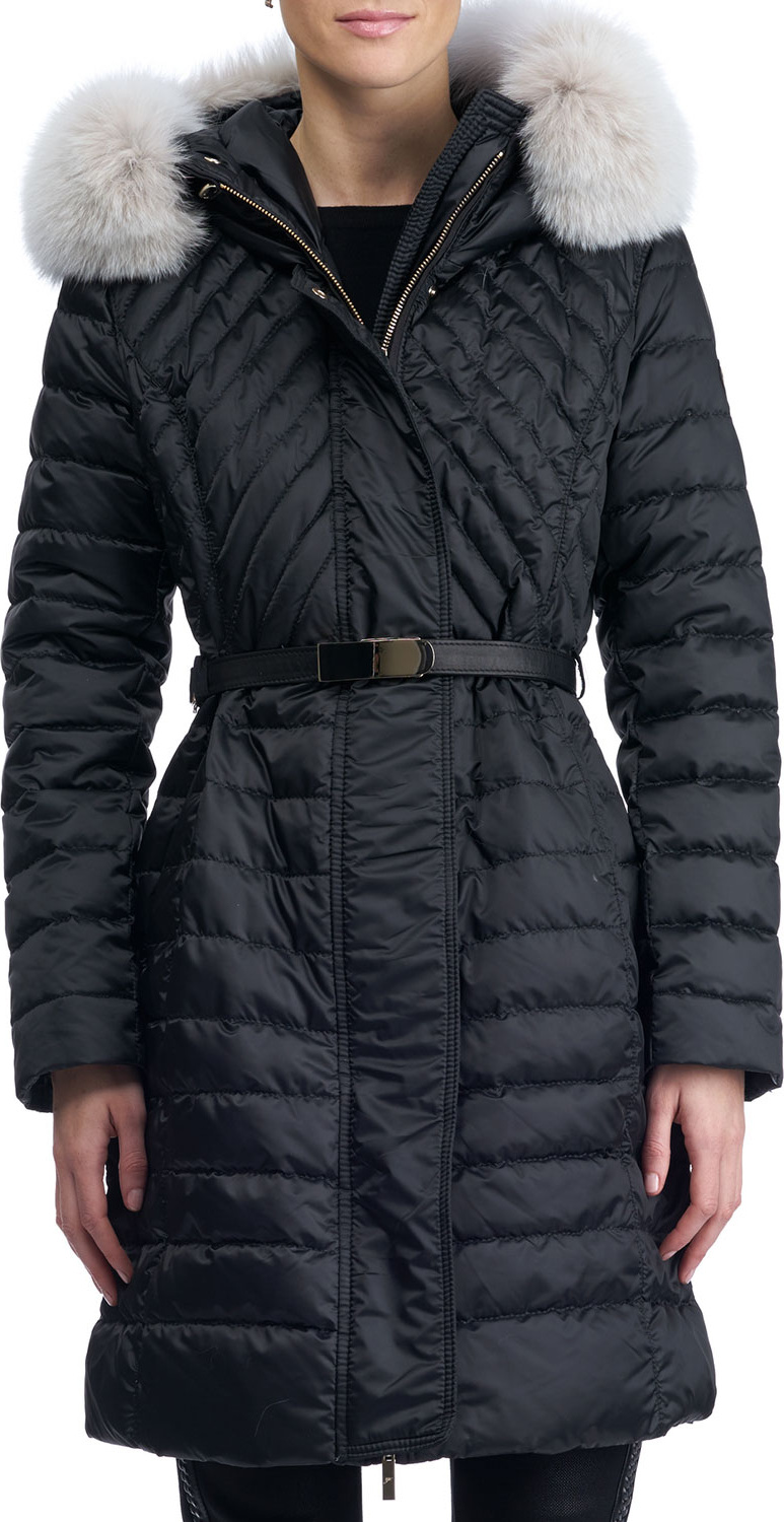 Gorski Apres-Ski Hooded Quilted Puffer Ski Jacket with Fox Fur Trim