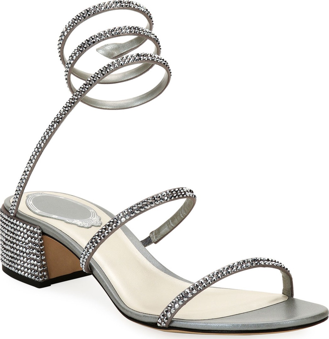 Rene Caovilla Crystal Snake 40mm Sandals  Silver
