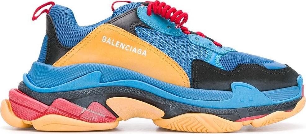 Balenciaga Blue and Orange Triple S Sneakers