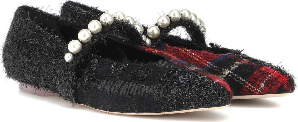 Simone Rocha Embellished tweed ballet flats