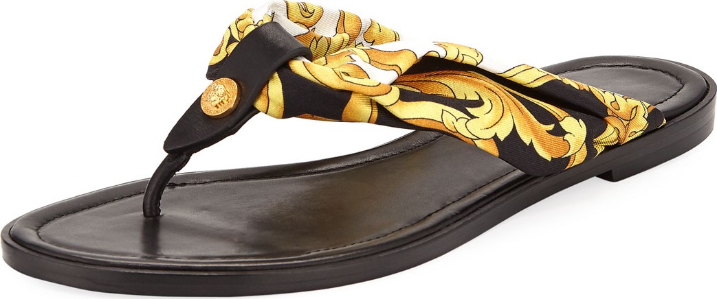 Versace Hibiscus-Print Flat Sandals