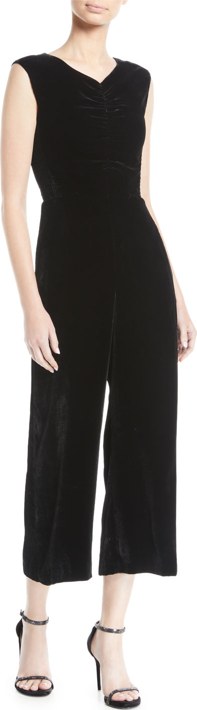 Rebecca Taylor Ruched Velvet Wide-Leg Jumpsuit