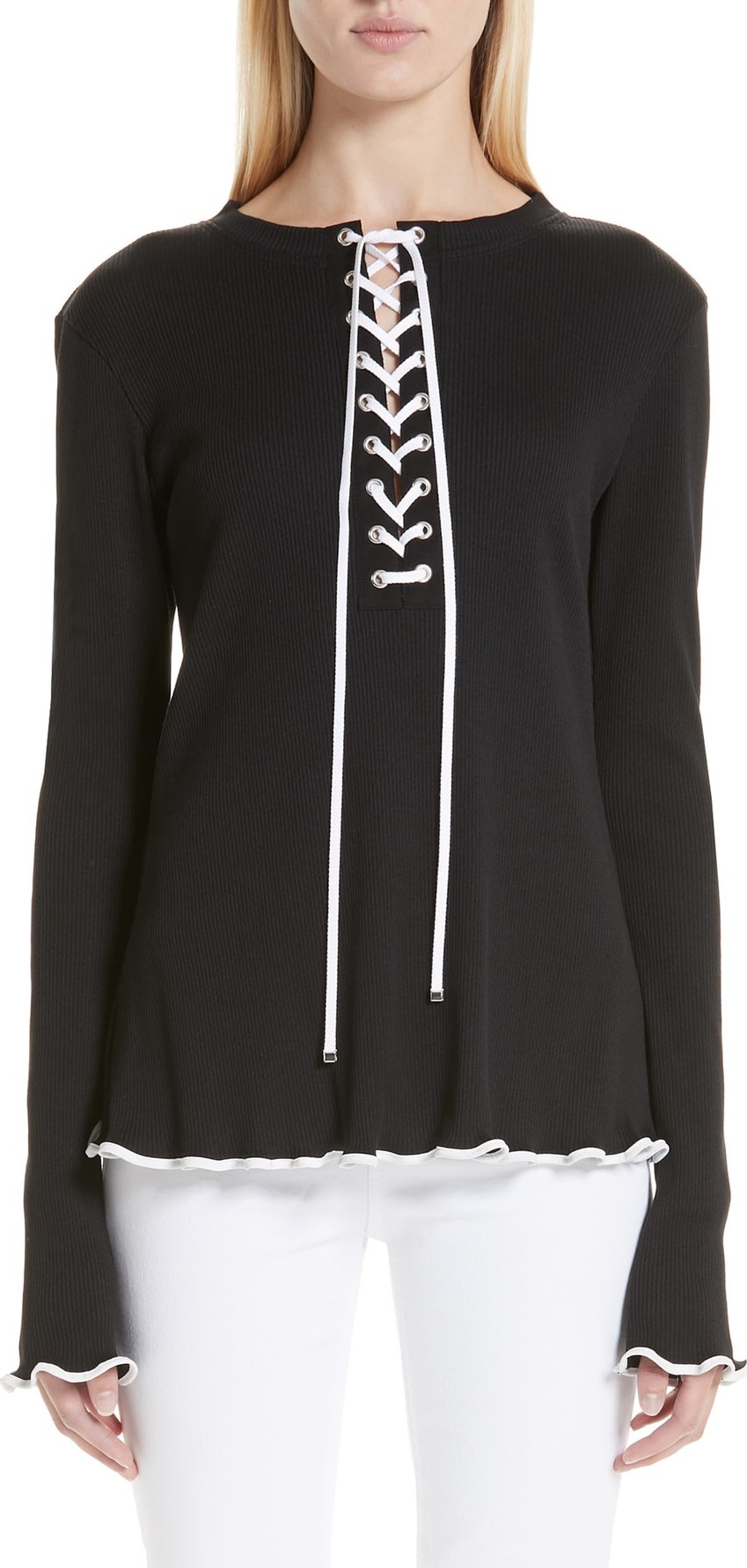 ADEAM Ribbed Lace Up Henley