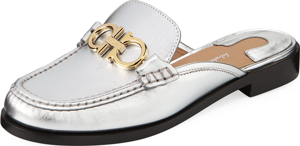 Salvatore Ferragamo Viggio Flat Mule Loafers with Reversible Gancini Bit