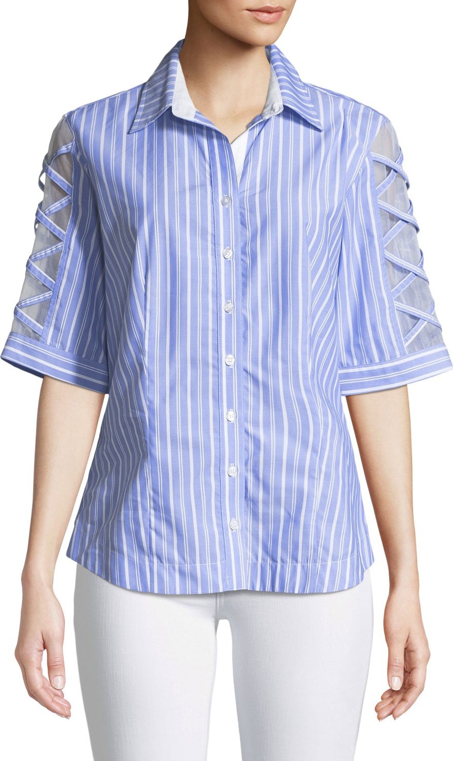Finley Sugar Sweet Blue Somethings Striped Blouse
