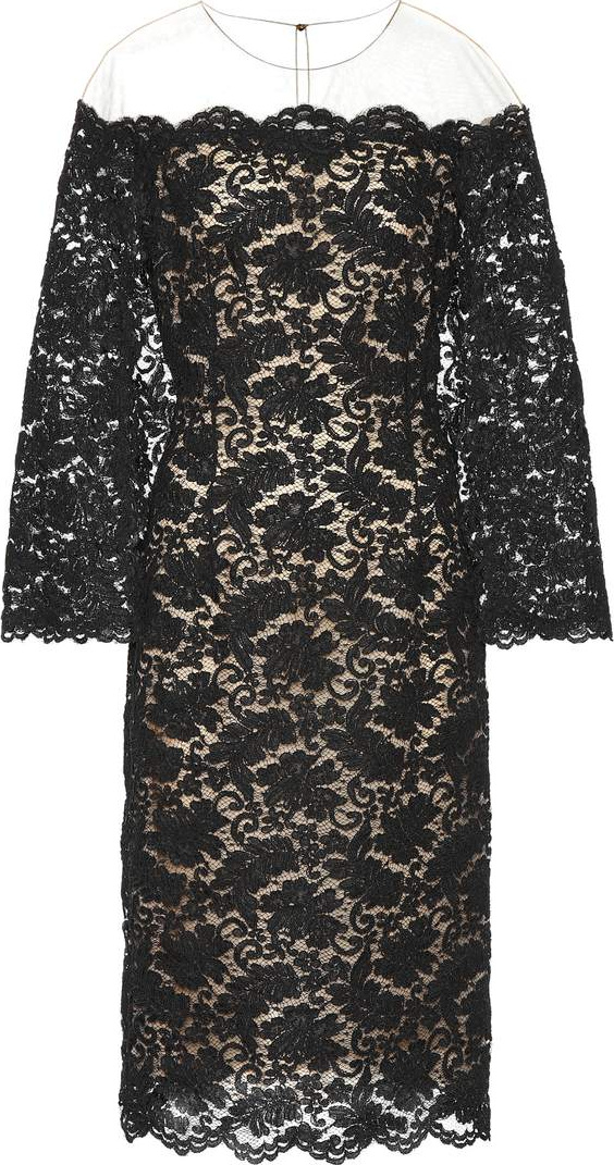 Oscar De La Renta Lace and mesh midi dress