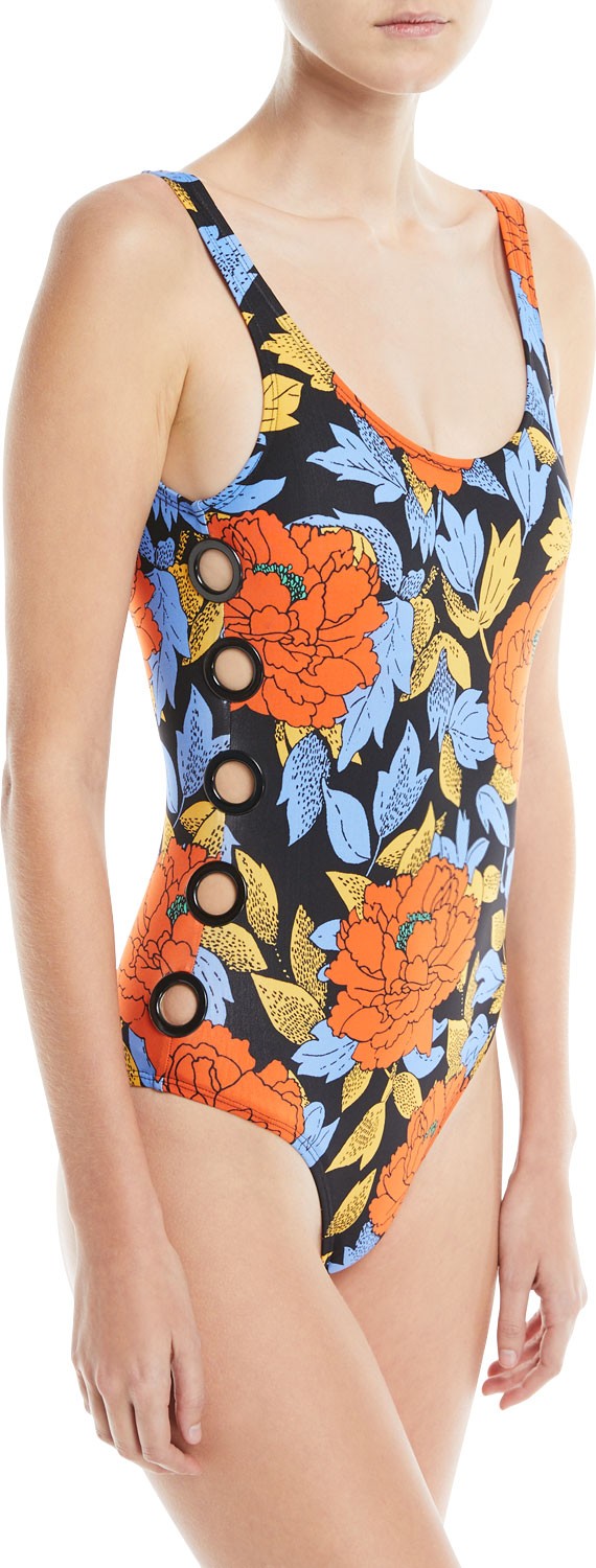 DIANE von FURSTENBERG Floral-Print Cheeky One-Piece Swimsuit with Grommets