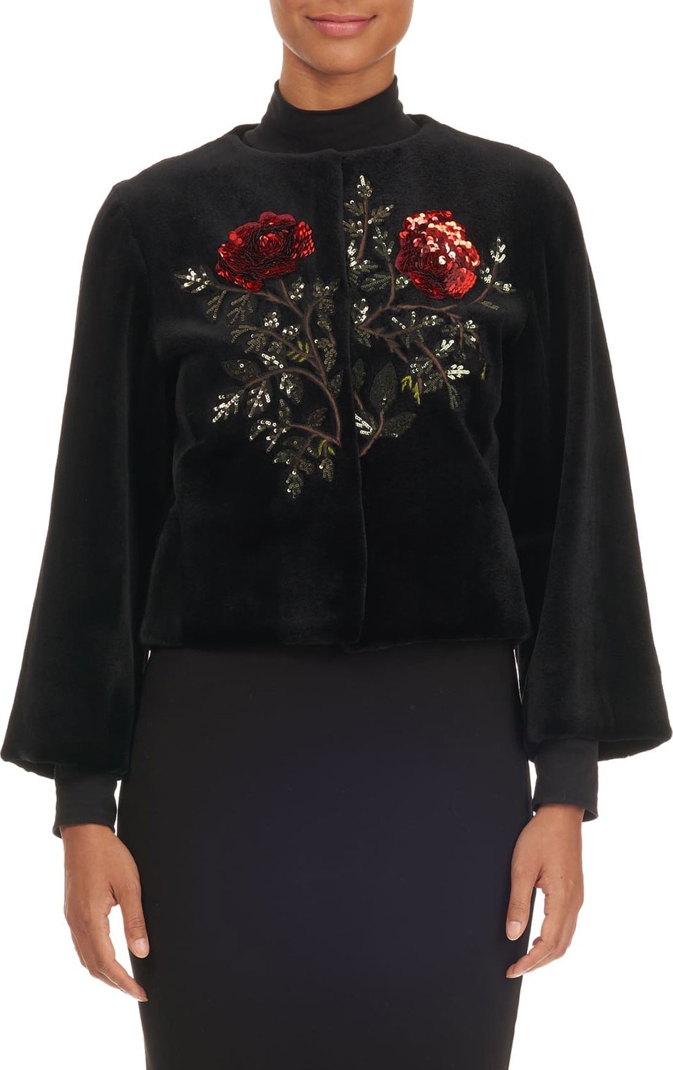 Oscar De La Renta Rose-Sequined Mink Fur Bolero Jacket