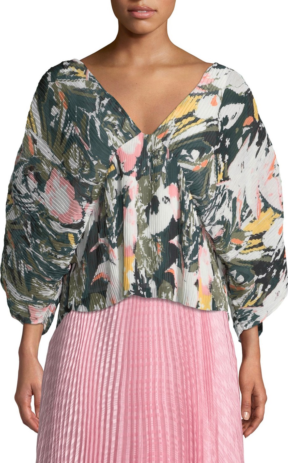 Club Monaco Whitean Crinkle Floral-Print Top