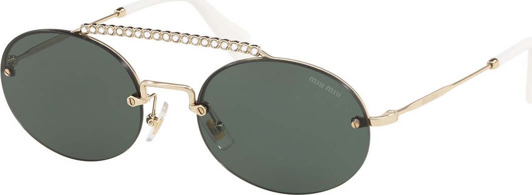 Miu Miu Semi-Rimless Oval Sunglasses w/ Crystal Embellishment
