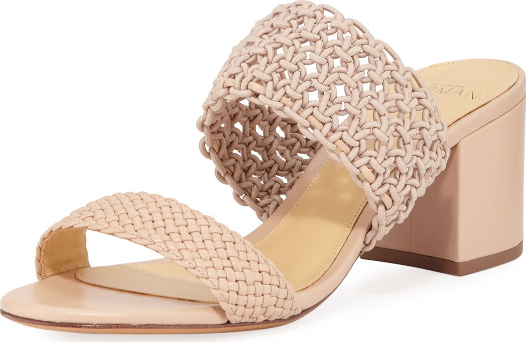 Alexandre Birman Lanny Crochet Leather Slide Sandals  Beige