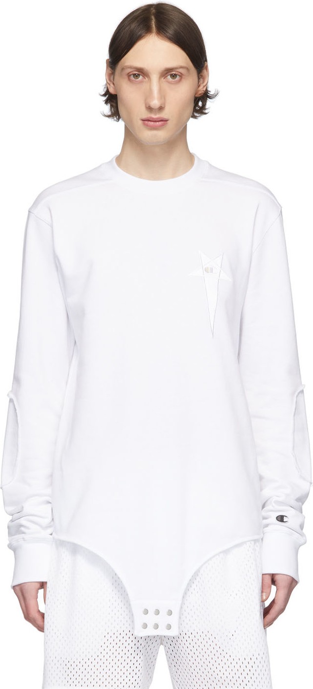 Rick Owens White Champion Edition Long Sleeve T-Shirt