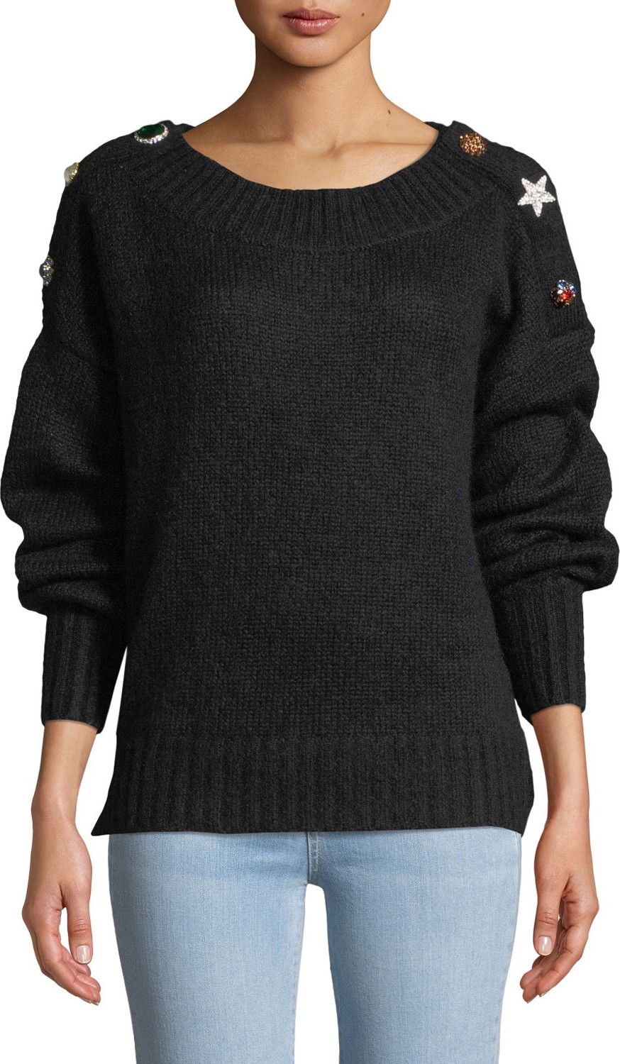 Veronica Beard Chase Button-Shoulder Alpaca Sweater