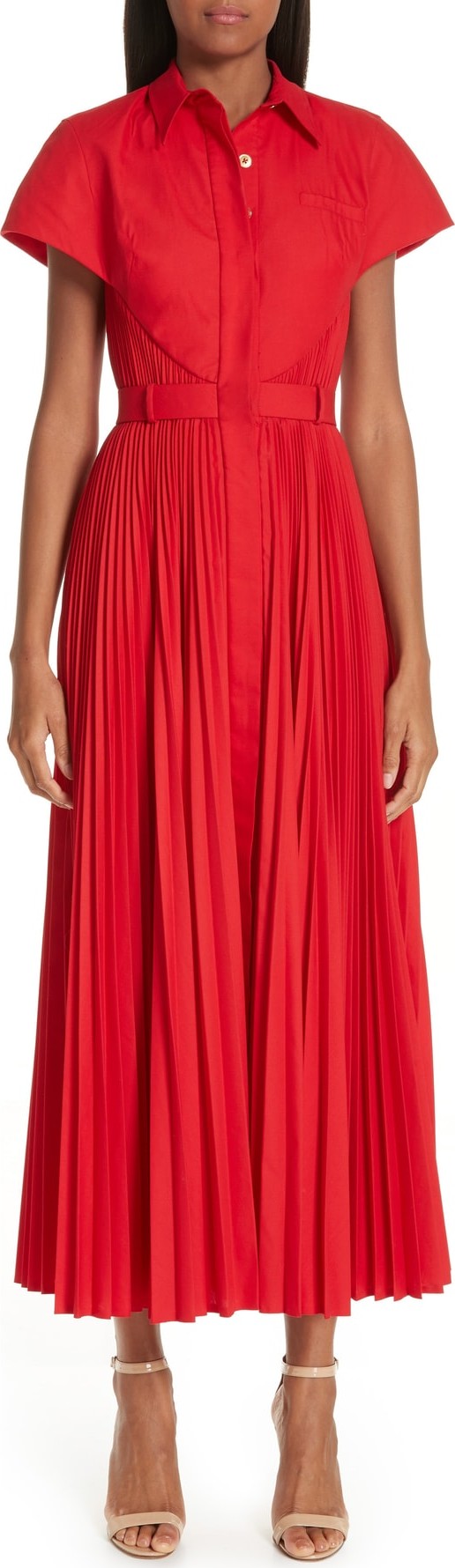 Brandon Maxwell Pleated Shirtdress