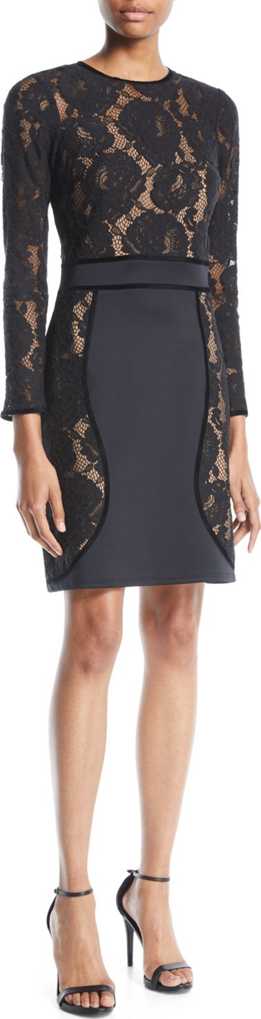 Tadashi Shoji Long-Sleeve Floral Lace & Neoprene Dress