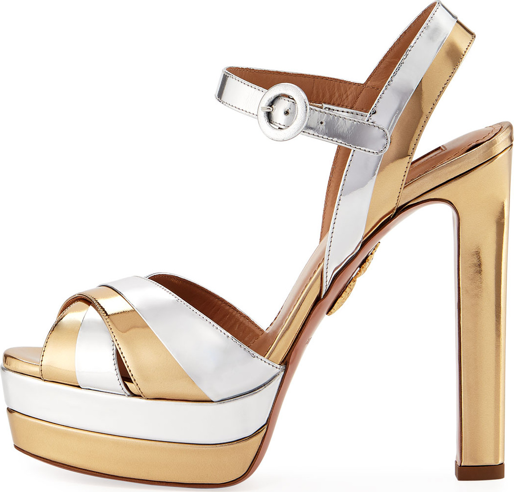 Aquazzura Coquette Metallic Leather Platform Sandal