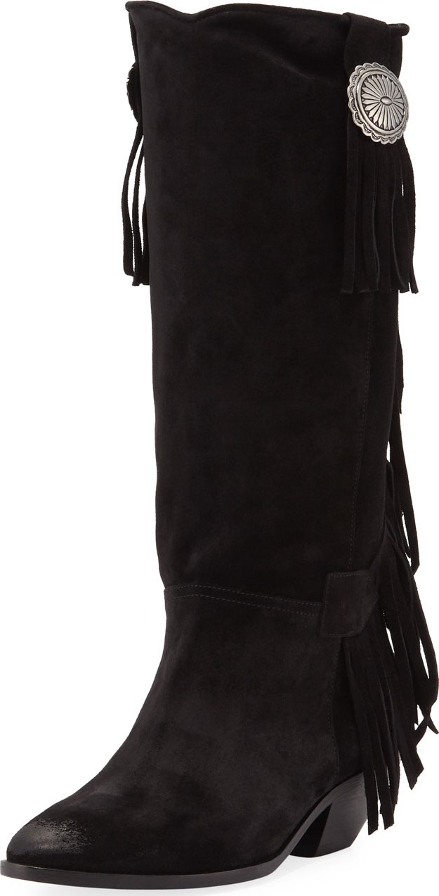 Saint Laurent West Fringed Calf Leather Boots