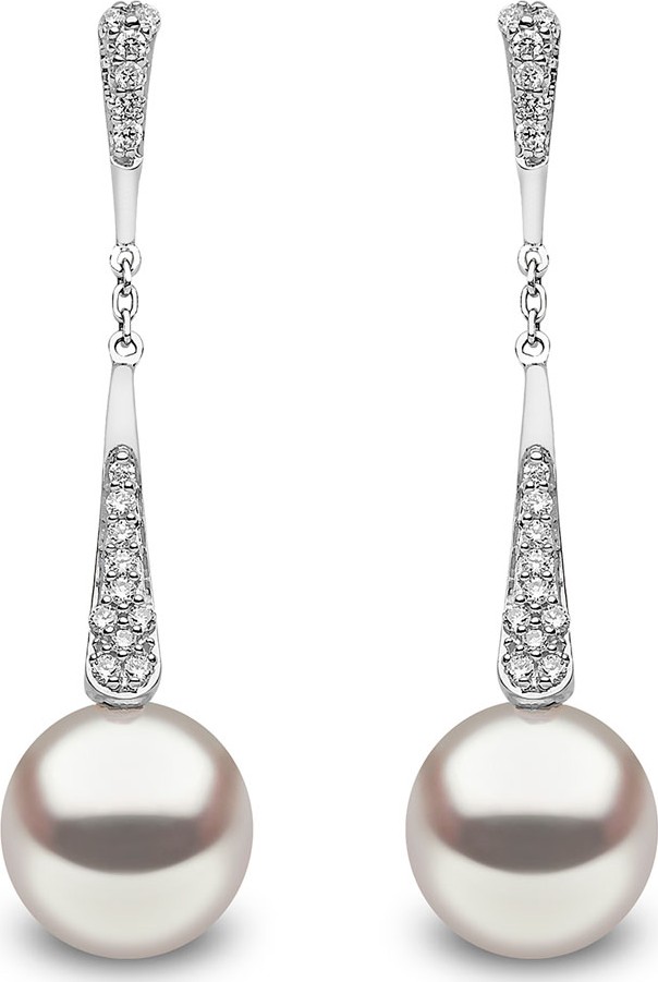Yoko London 18k White Gold Pearl & Diamond Linear Drop Earrings