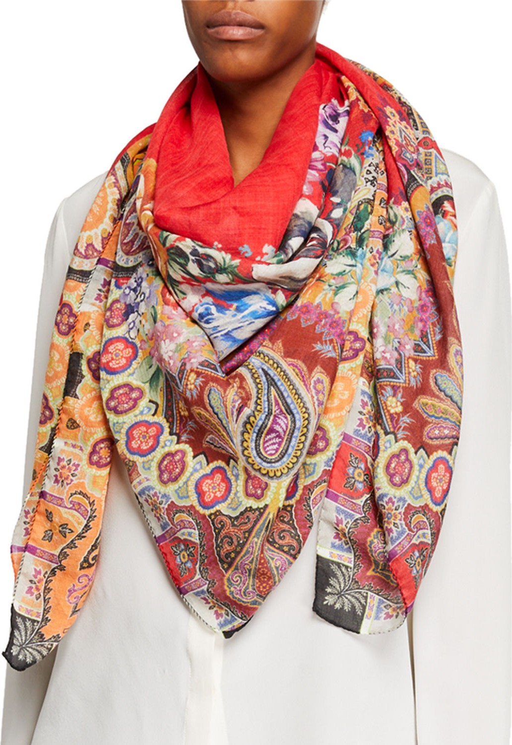 Etro Rose & Paisley Border Scarf
