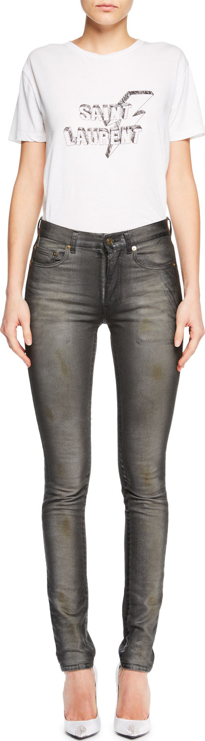 Saint Laurent Mid-Rise Skinny-Leg Faded Denim Jeans