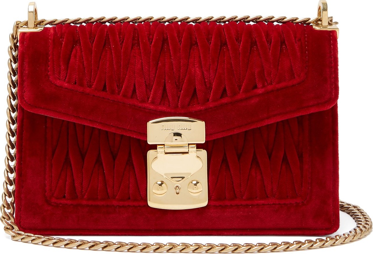 Miu Miu Confidential matelassé-velvet shoulder bag