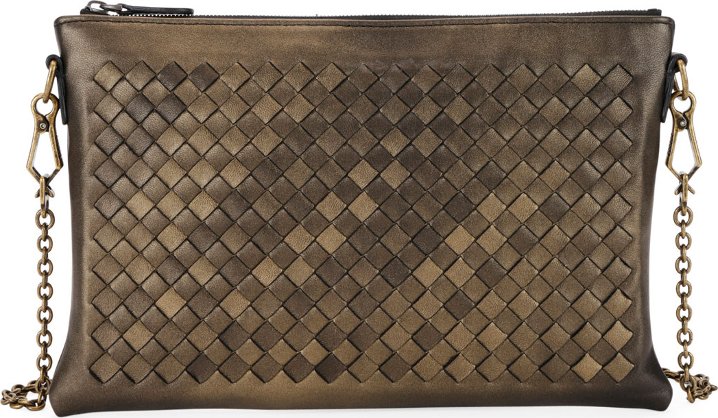 Bottega Veneta Woven Leather Zip-Top Pouch Crossbody Bag