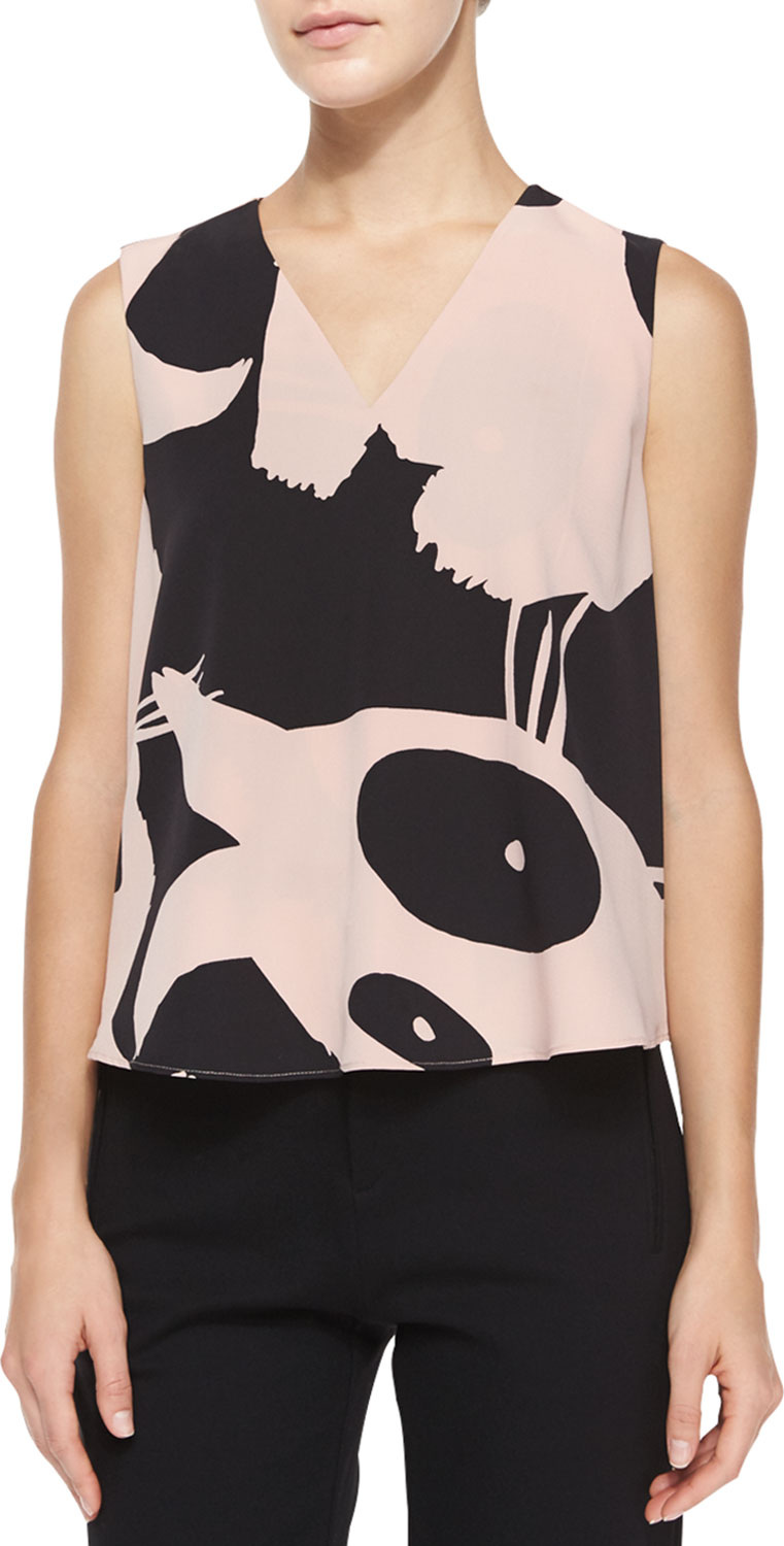McQ - Alexander McQueen Sleeveless V-Neck Printed Volume Top