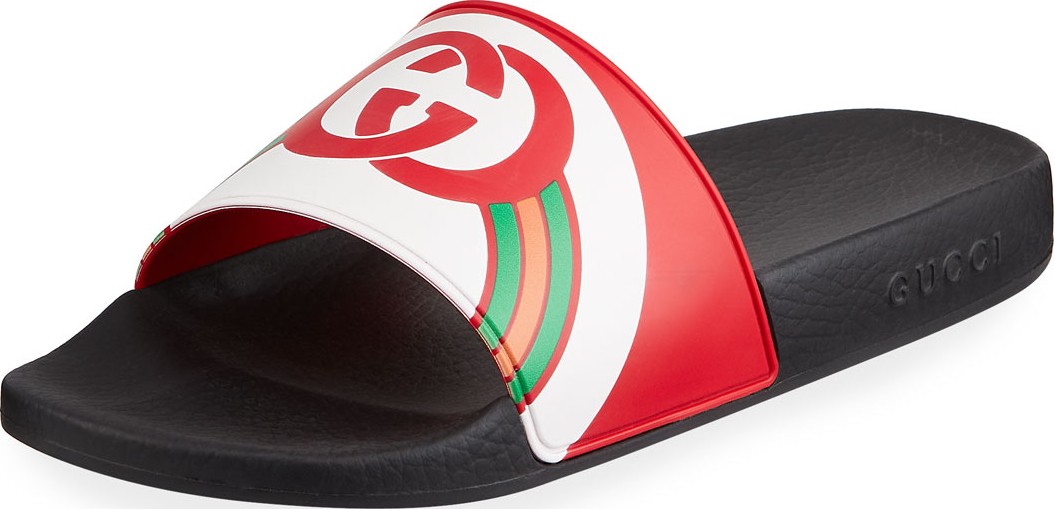 Gucci Men's Interlocking G Rainbow Rubber Slide Sandals