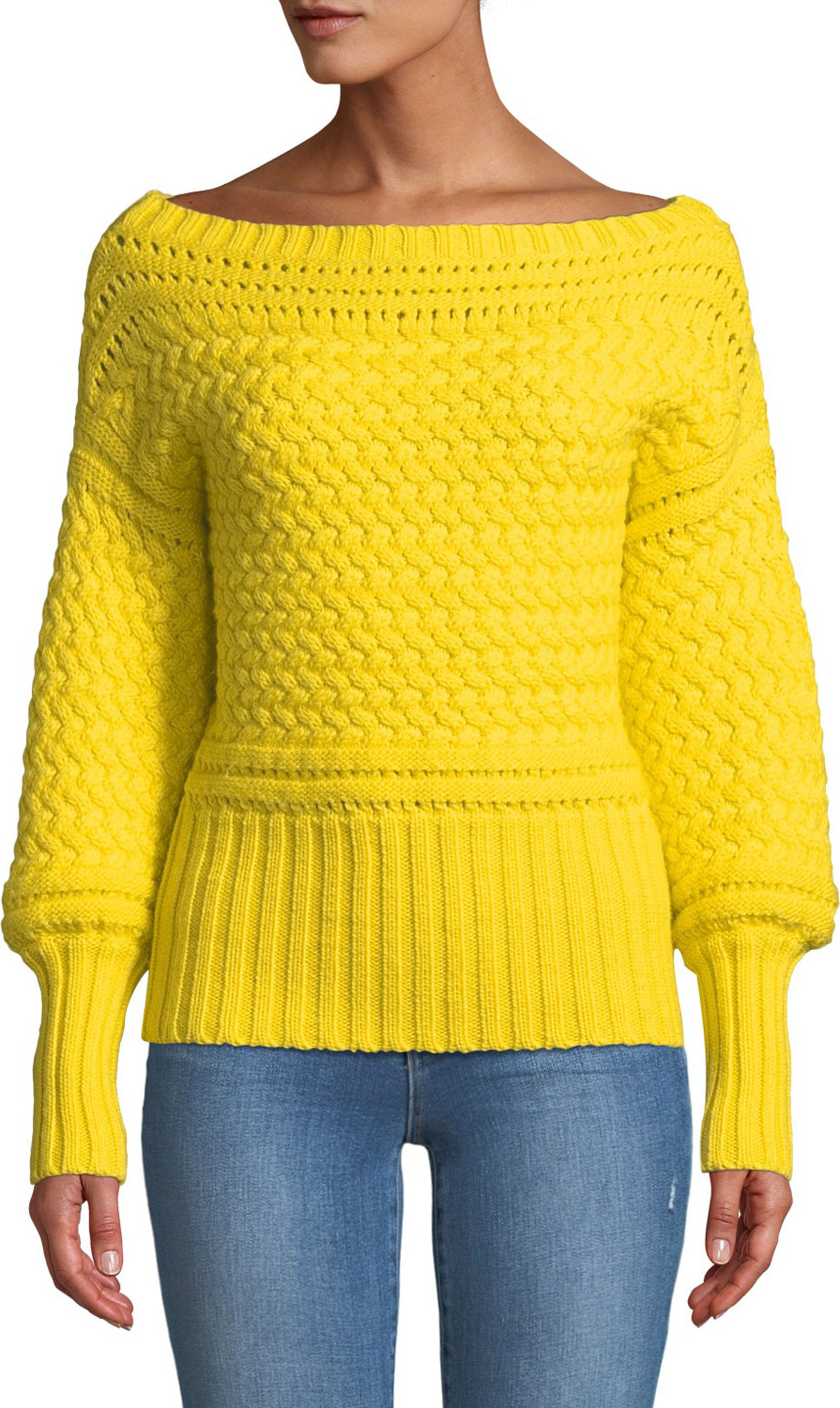 Tanya Taylor Marie Cable-Knit Off-Shoulder Sweater
