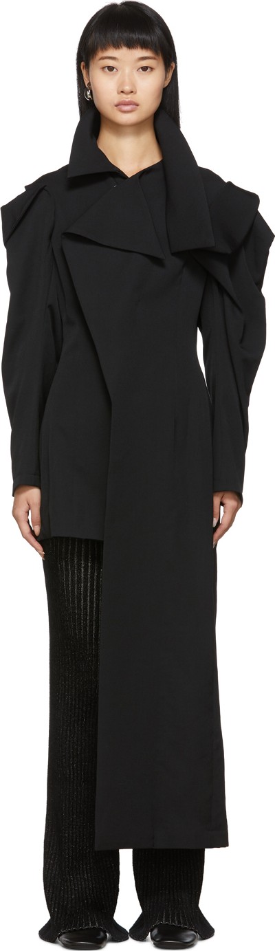 Yohji Yamamoto Black Deconstructed Shoulder Asymmetrical Coat Yohji Yamamoto Black Deconstructed Shoulder Asymmetrical Coat