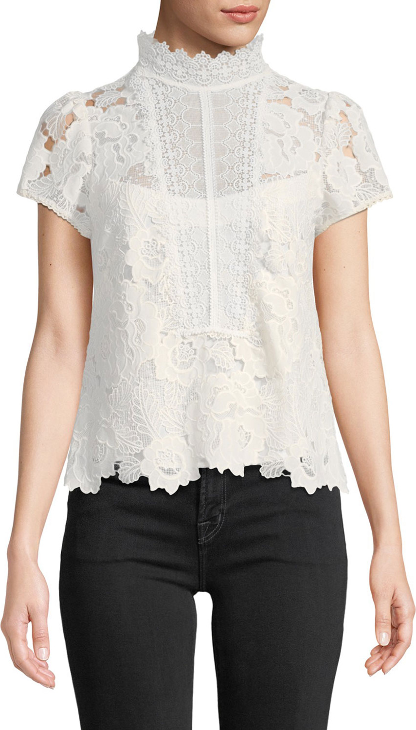 Nanette Lepore Flower Lace Short-Sleeve Top