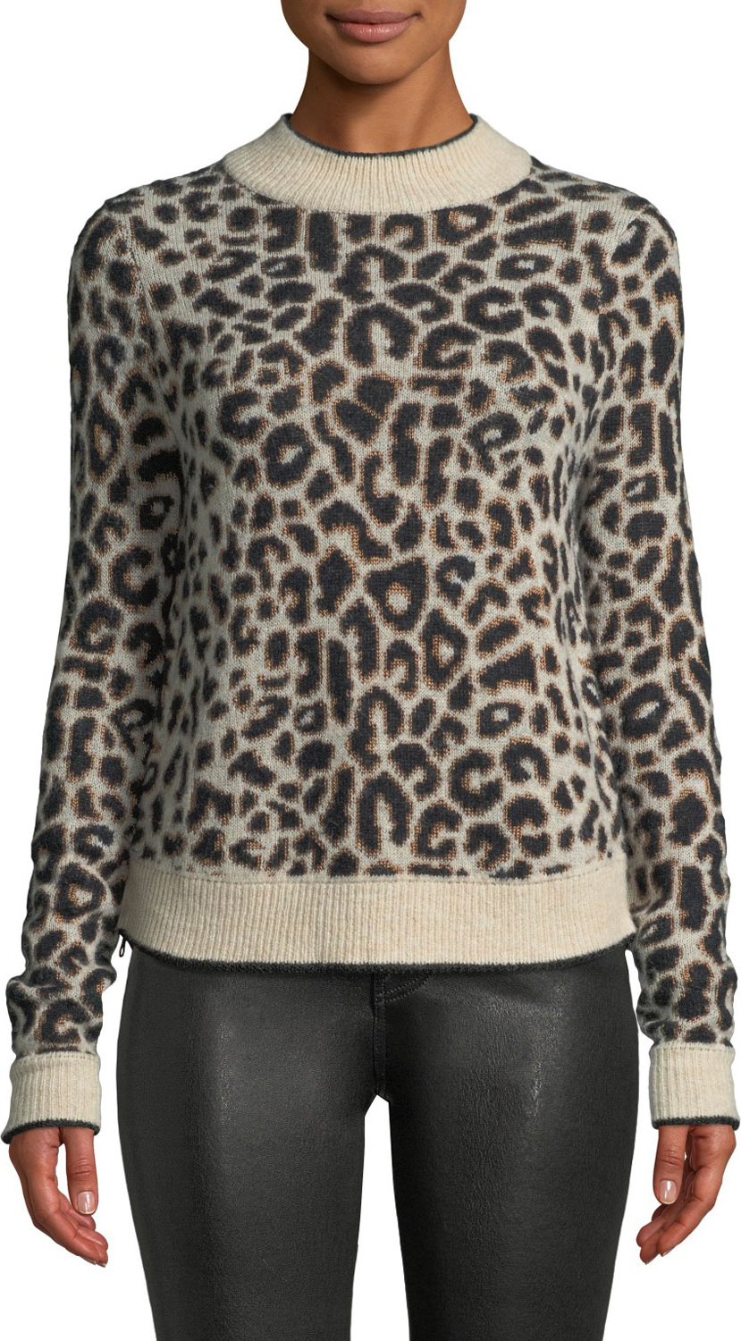 Veronica Beard Marly Leopard-Print Crewneck Pullover Sweater