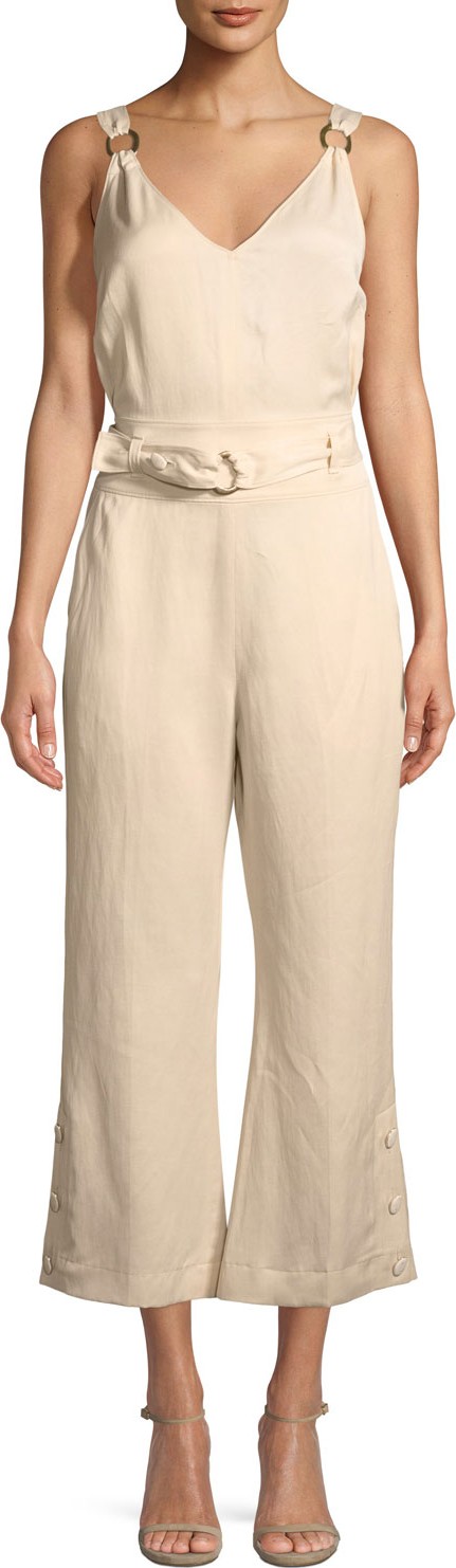 Derek Lam 10 Crosby Sleeveless Belted Flared-Leg Jumpsuit