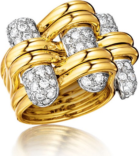 Verdura 18k Gold Diamond Trio Ring, Size 6