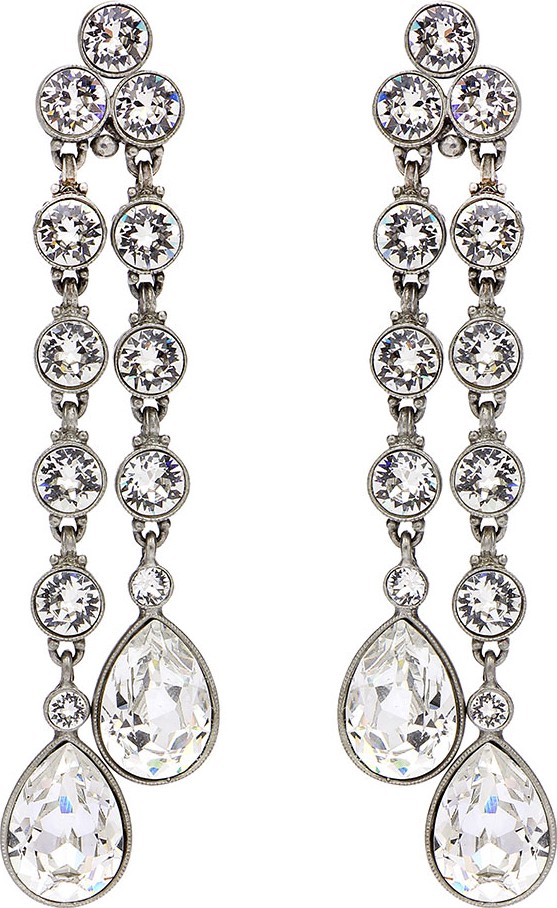 Ben-Amun Double Teardrop Crystal Dangle Clip Earrings