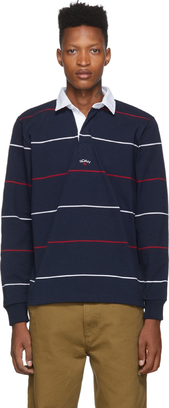 Noah NYC Navy Alternate Stripes Rugby Polo