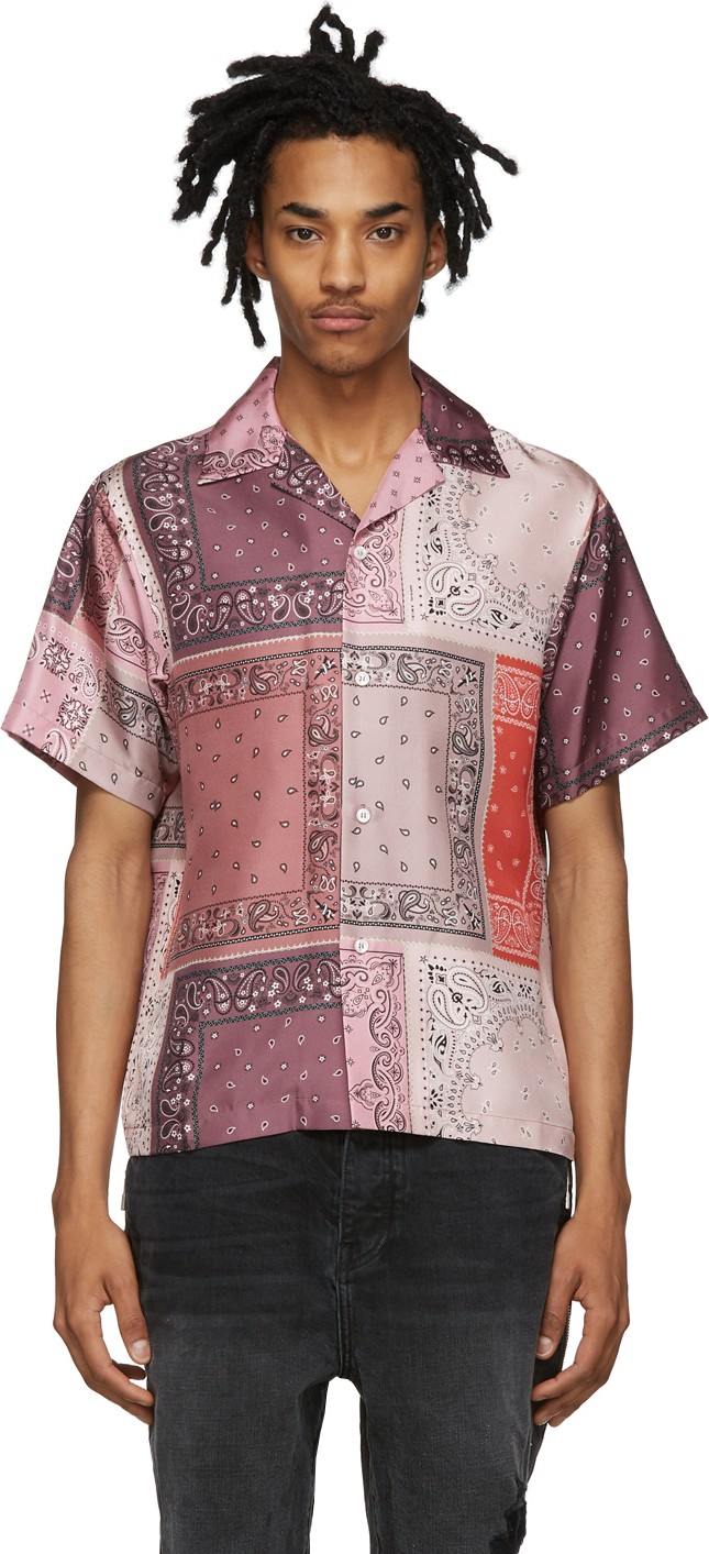 Amiri Pink Silk Bandana Reconstructed Shirt