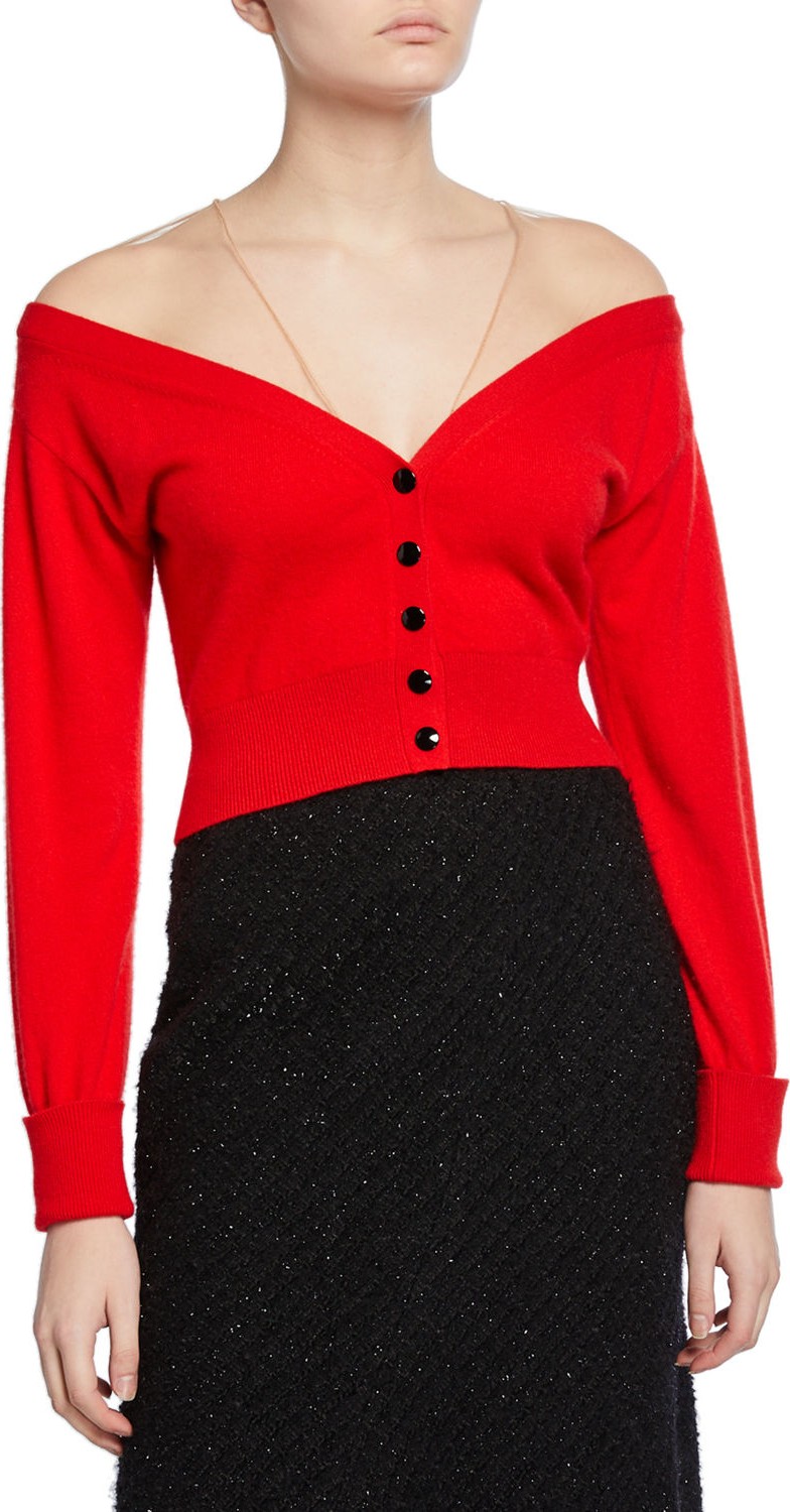 Alexander Wang Fitted Cropped Cardigan with Sheer Yoke