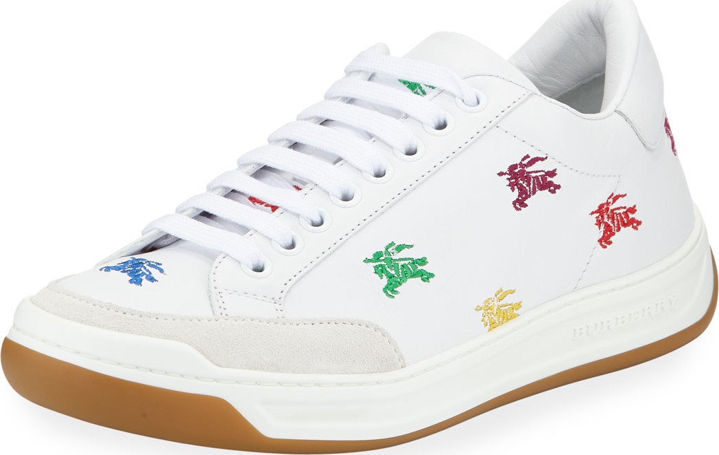 Burberry London England Timsbury Rainbow Knight Embroidered Leather Sneakers